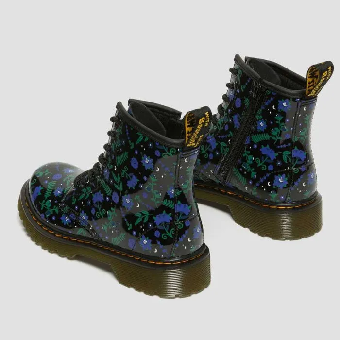 Dr Martens Kids 1460 J Mystic Garden Black Patent Lamper Zip Boot