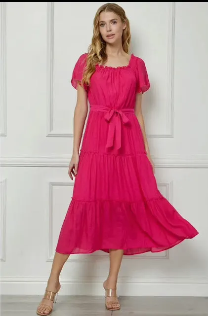 Dresses - Fuchsia Ruffle Tiered Cropped Maxi With Lining