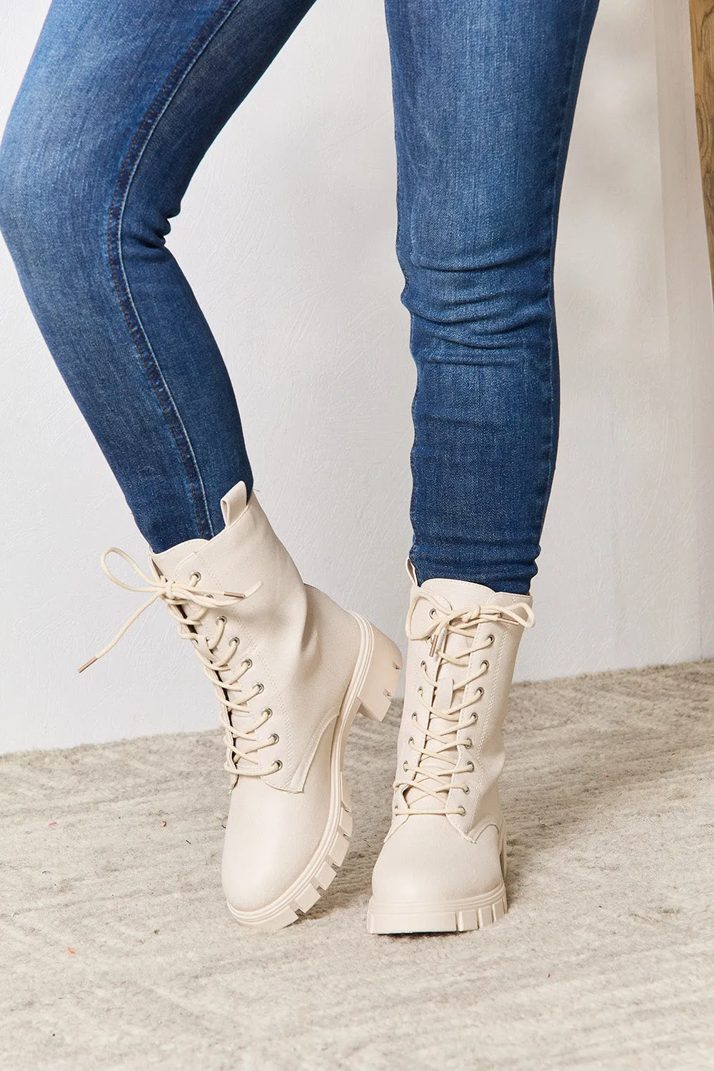 East Lion Corp Zip Back Lace-up Front Combat Boots