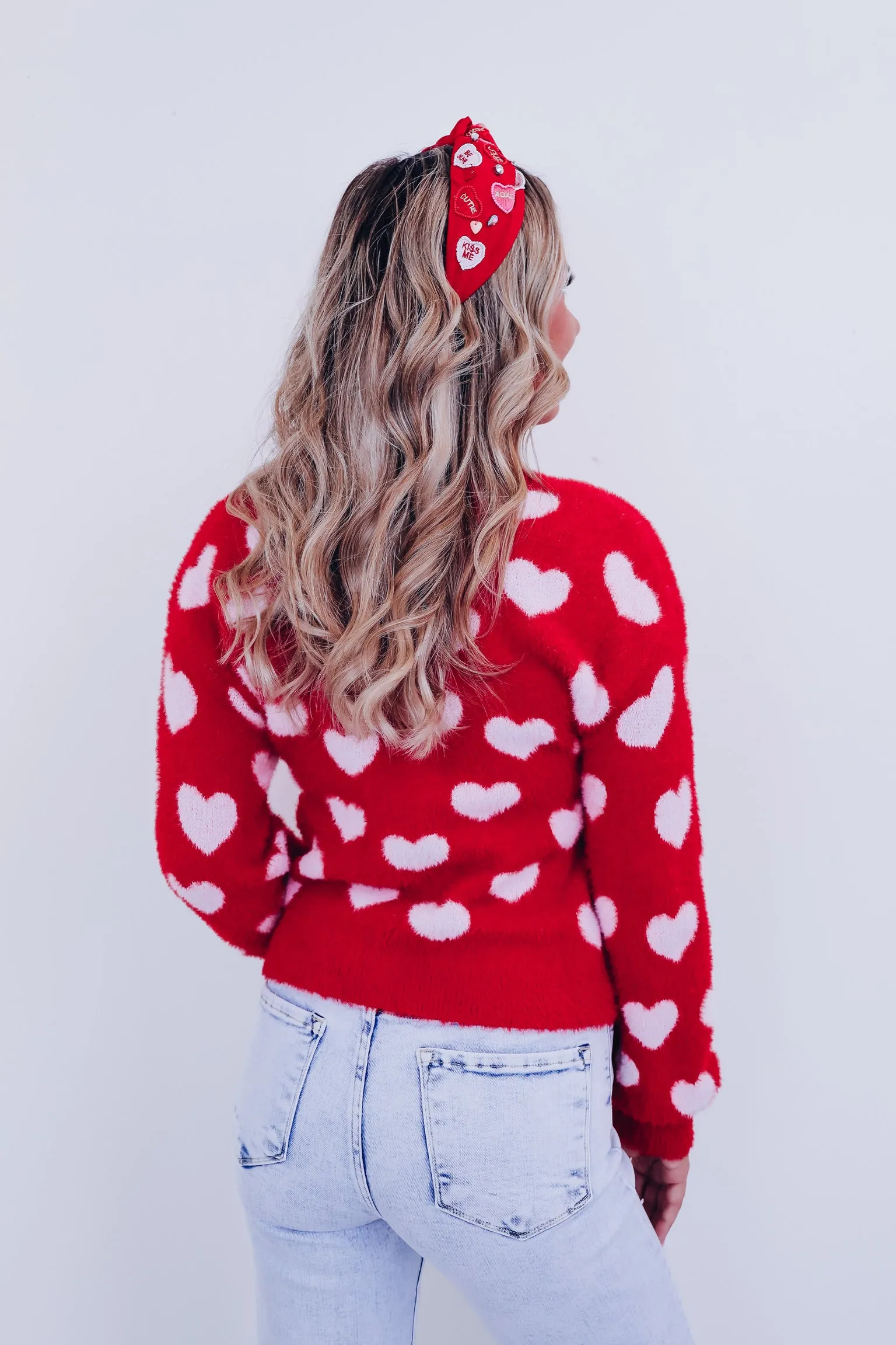 Elegant Eyelash Knit Heart Print Cardigan