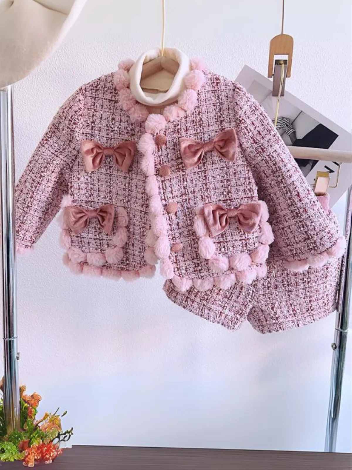 Elegant Soft Tweed Coat and Shorts Set