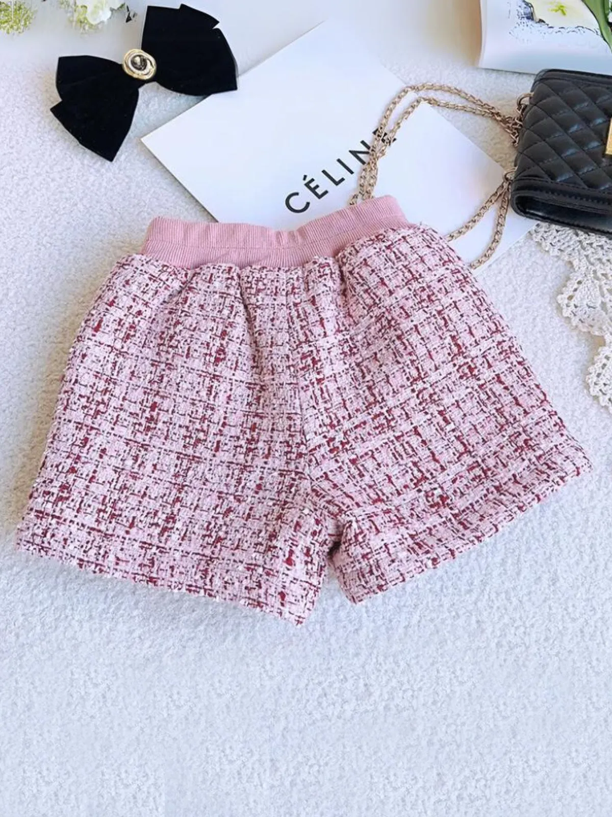 Elegant Soft Tweed Coat and Shorts Set