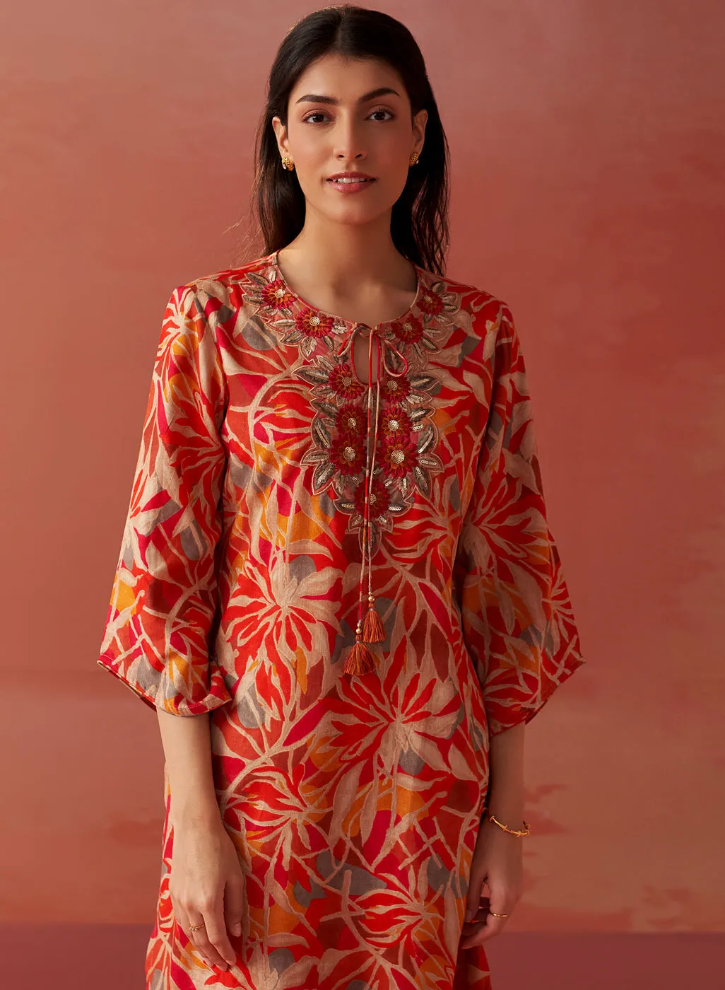 Emaira Orange Printed Rayon Co-ord Set for Women