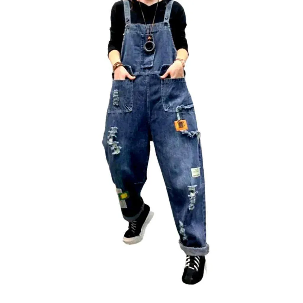 Embroidered women's jeans dungaree