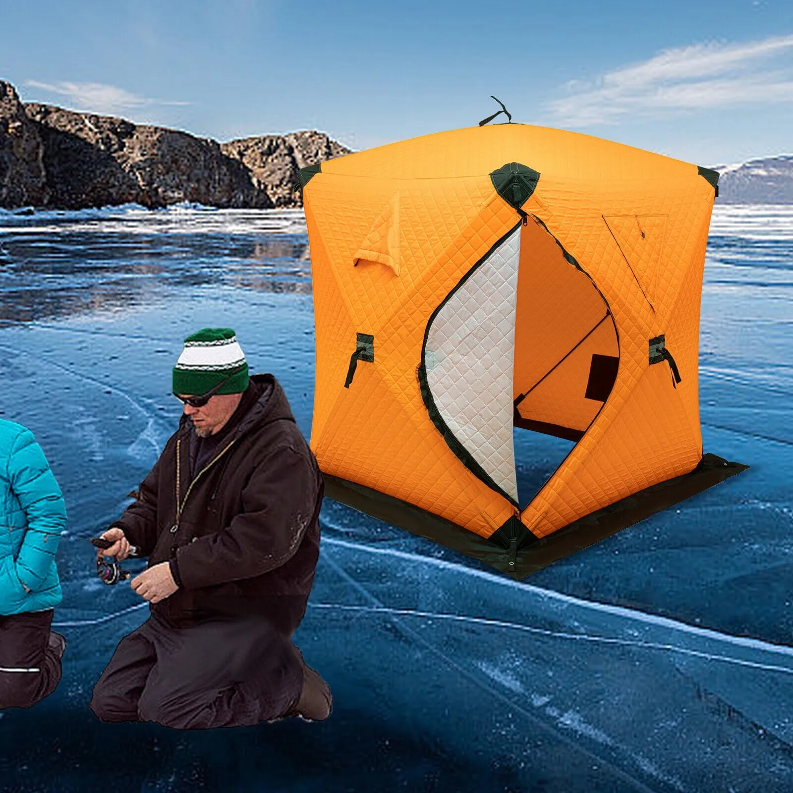 everyday 210D Oxford Cloth Fiberglass Portable Ice Fishing Tent Fishing Shelter Thermal Ice Fishing Tent Winter Orange