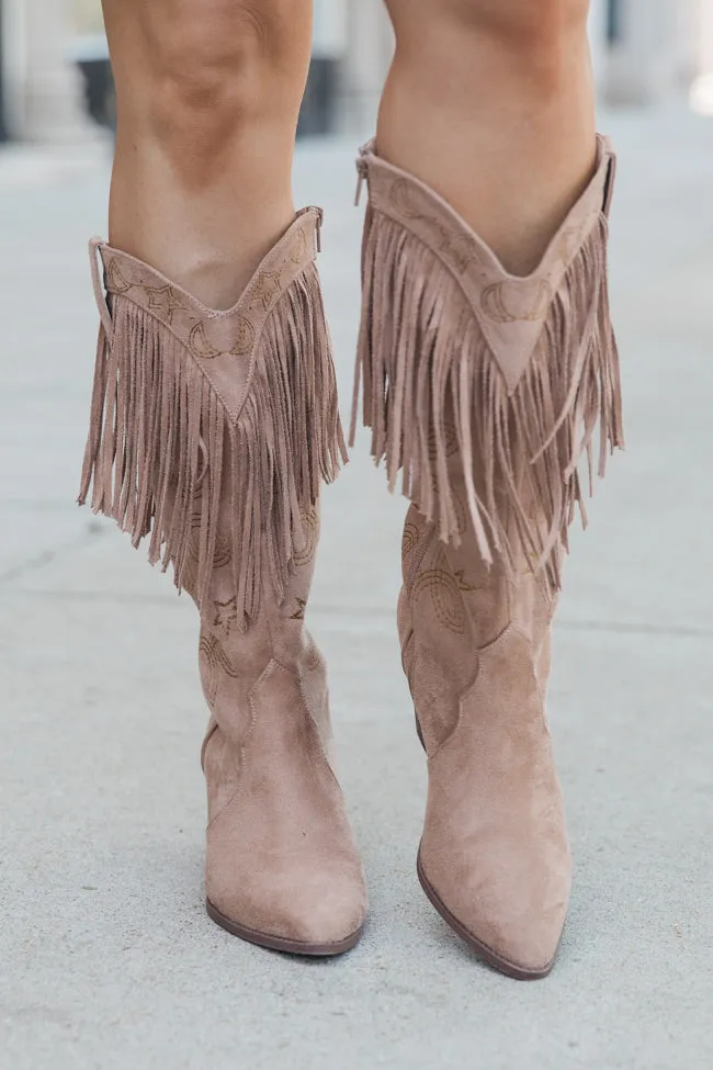 Fancy Suede Warm Taupe Fringe and Stars Boots