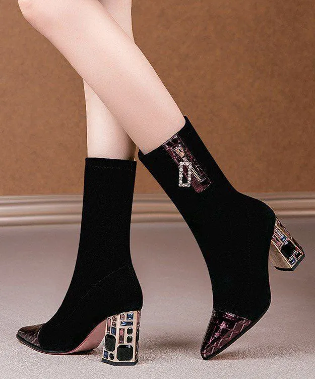 Fashion Splicing Chunky Boots Colorblock Pointed Toe LC0181