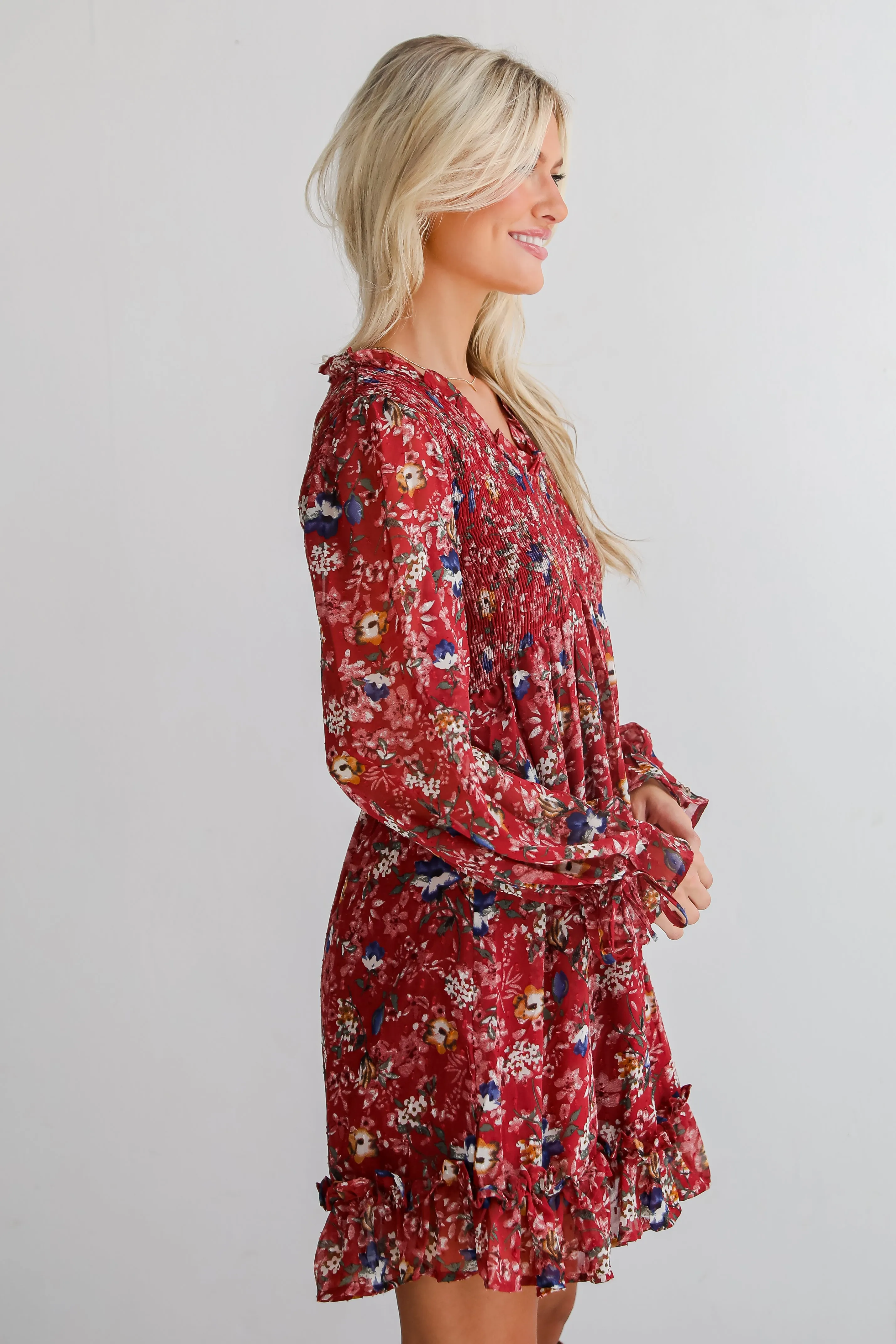 FINAL SALE - Darling Persuasion Burgundy Floral Mini Dress