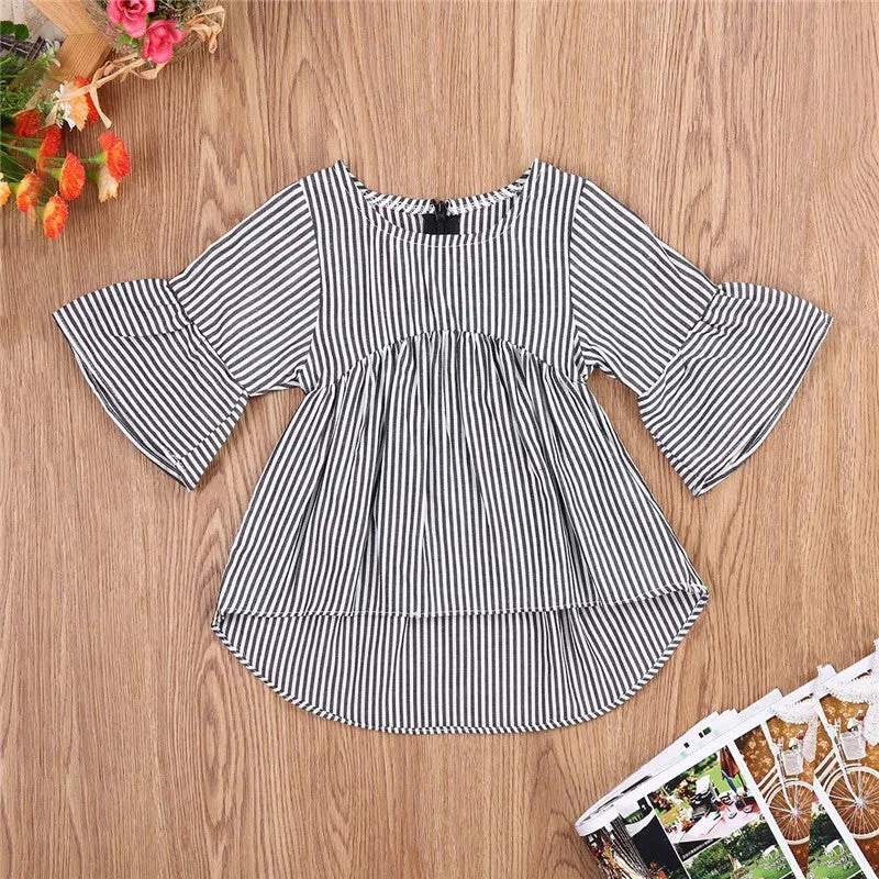 Flared Sleeve Classic Striped Tunic