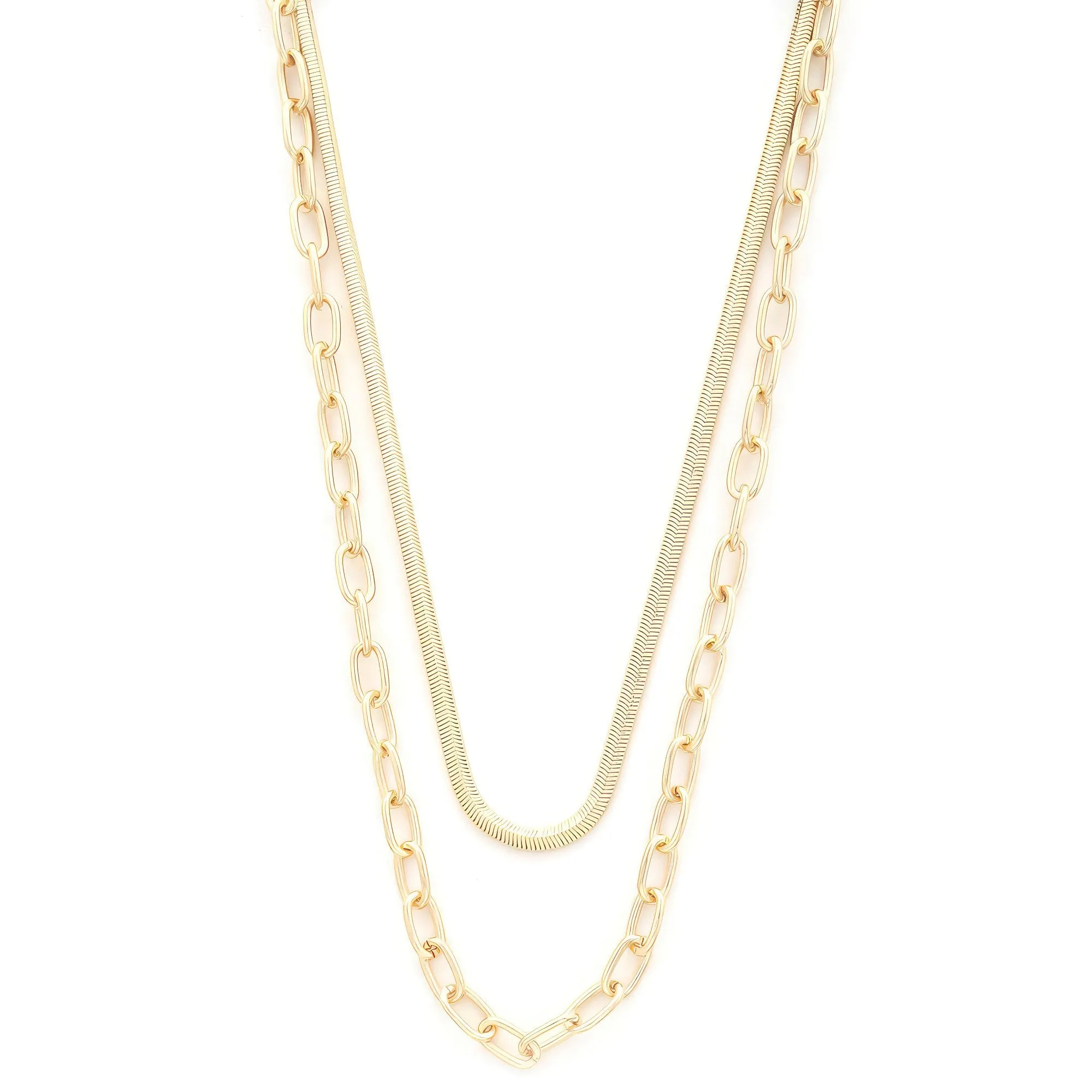 Flat Snake Oval Link Layered Necklace