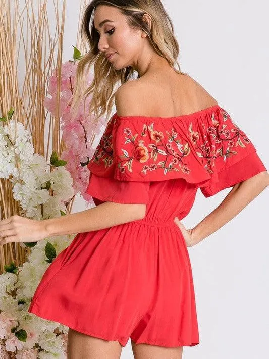 Floral Rose Off Shoulder Romper