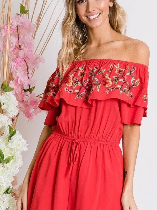 Floral Rose Off Shoulder Romper