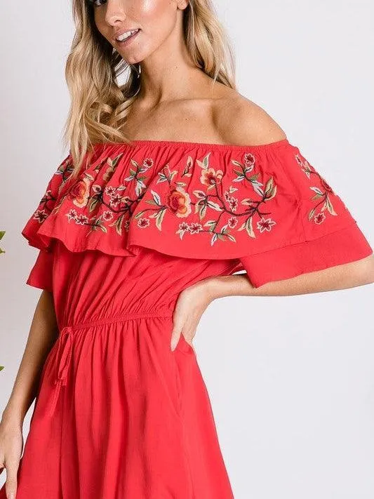 Floral Rose Off Shoulder Romper