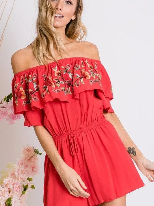 Floral Rose Off Shoulder Romper