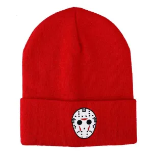 Friday The 13th - Jason Mask Cuff Beanie Hat (Red, Embroidered) - Bioworld