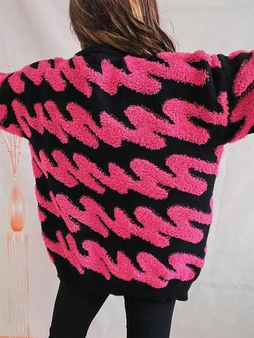 Get Cozy and Chic: Women's Dropped Shoulder Sweater with Squiggle Pattern