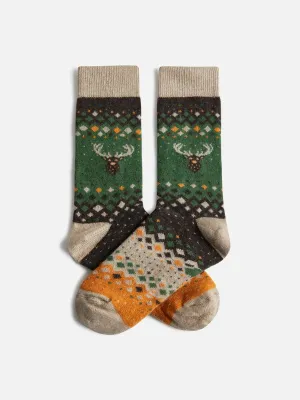 Green Winter Deer Sock