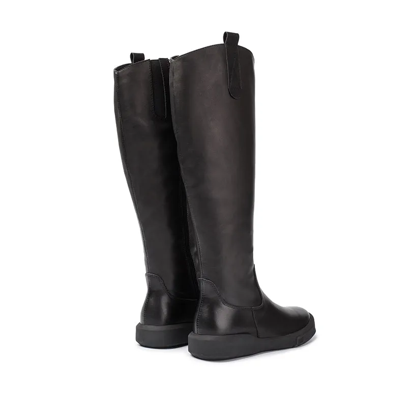 Handmade Soft Leather Knee High Boots Side Zip Riding Boots in Black