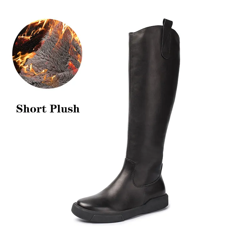 Handmade Soft Leather Knee High Boots Side Zip Riding Boots in Black