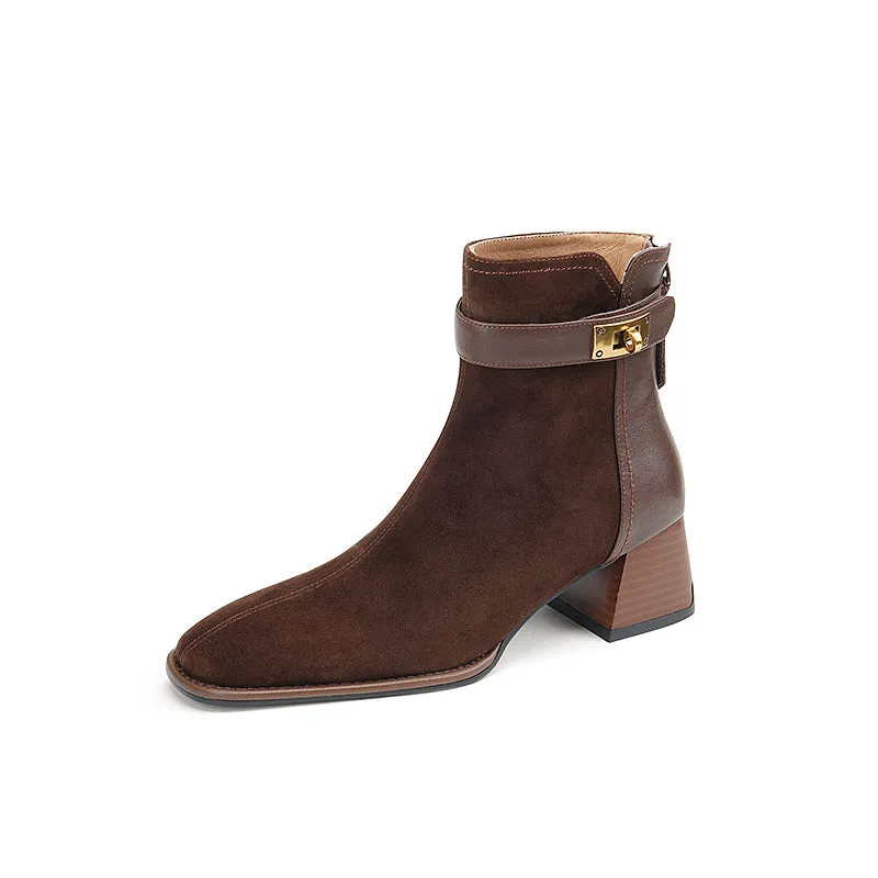 Hawa Patchwork Brown Ankle Booties