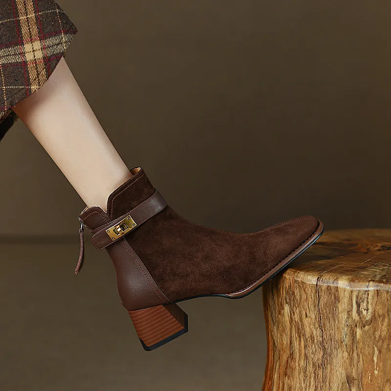 Hawa Patchwork Brown Ankle Booties