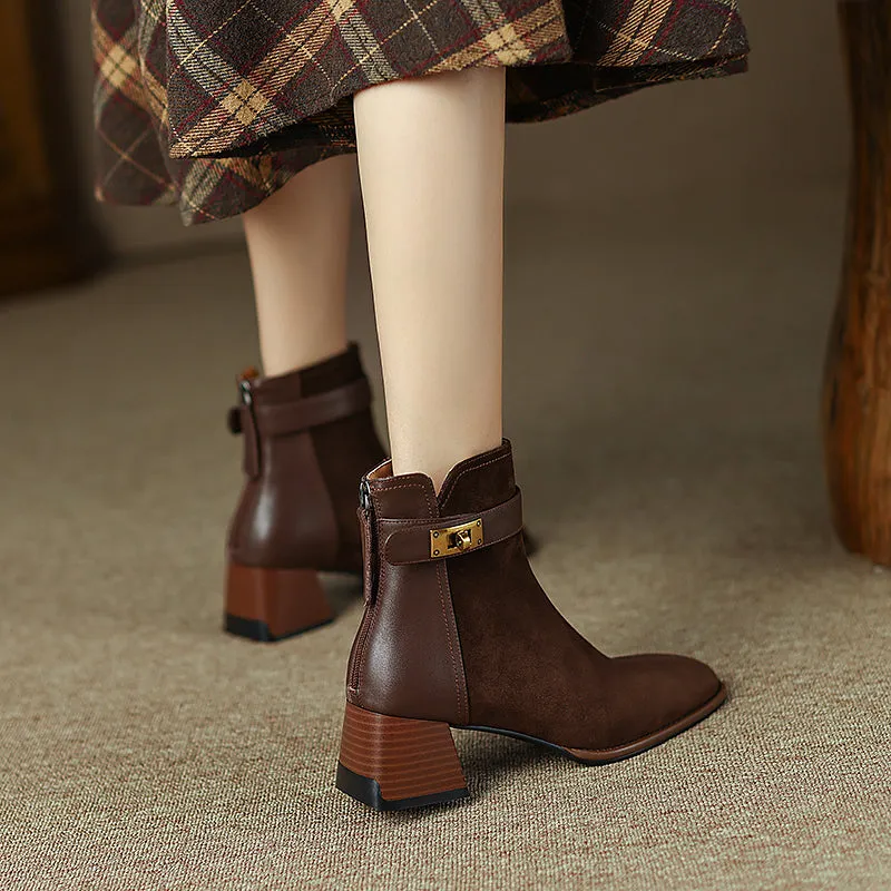 Hawa Patchwork Brown Ankle Booties