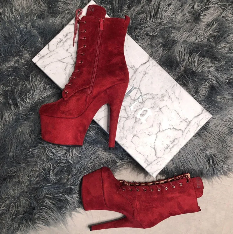 Hella Heels BabyDoll 7inch Boots - Dark Red