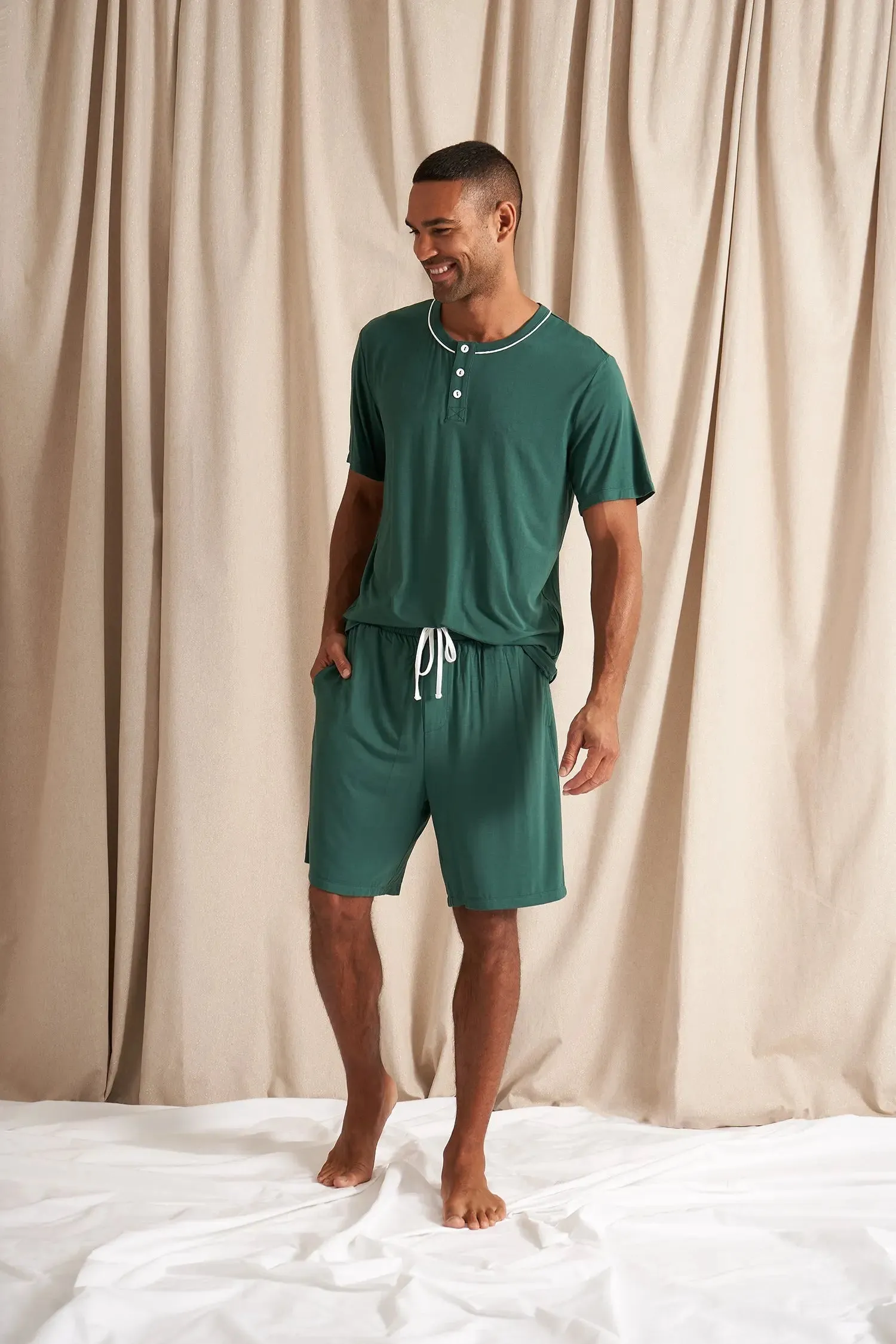 His and Hers Bamboo Short Pyjama Sets in Green