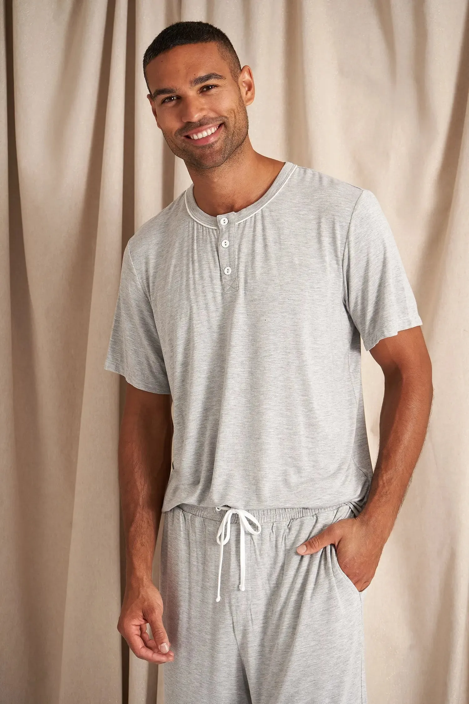 His and Hers Bamboo Short Pyjama Sets in Grey Marl