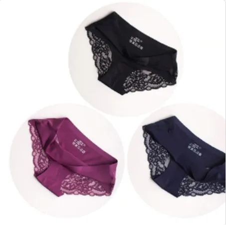 Ice Silk Underwear For Women Traceless Lace Pure Cotton Crotch Briefs