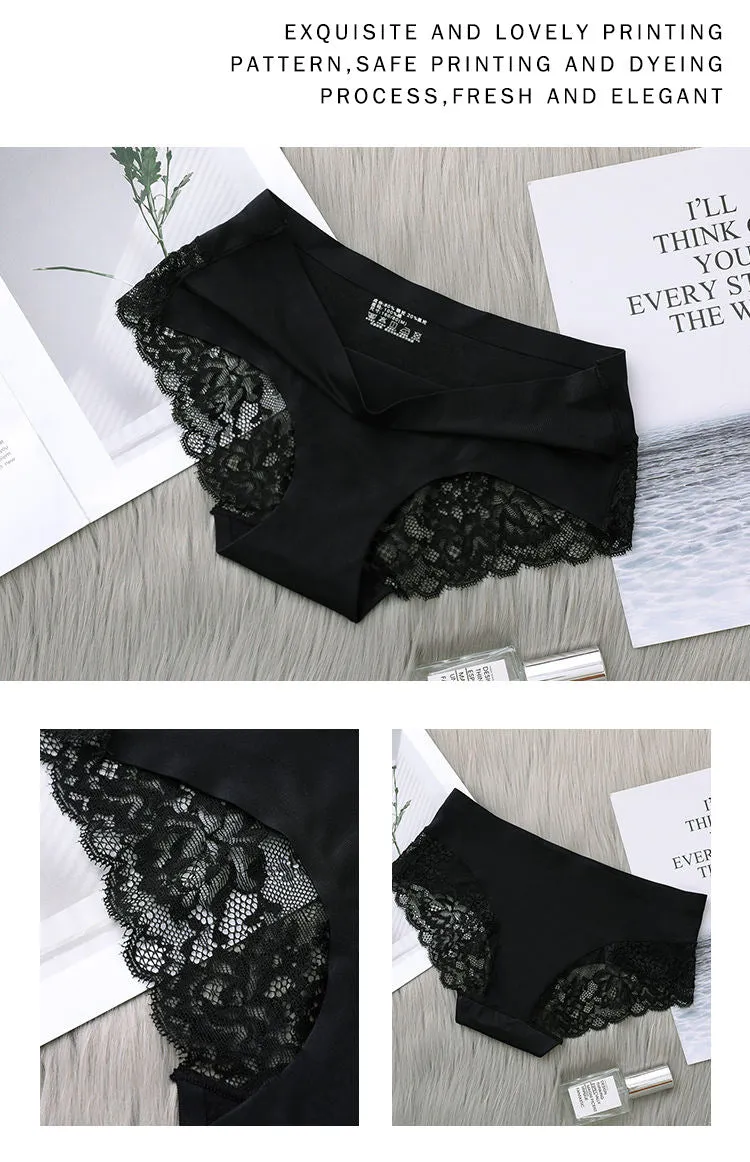 Ice Silk Underwear For Women Traceless Lace Pure Cotton Crotch Briefs