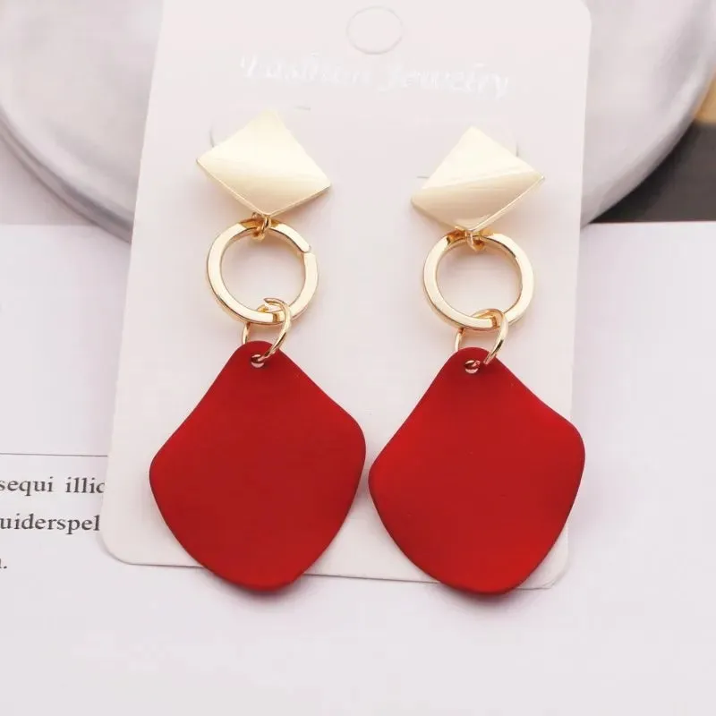 JC - Pendant Earrings for Women: Round and waterdrop geometric metal dangles.