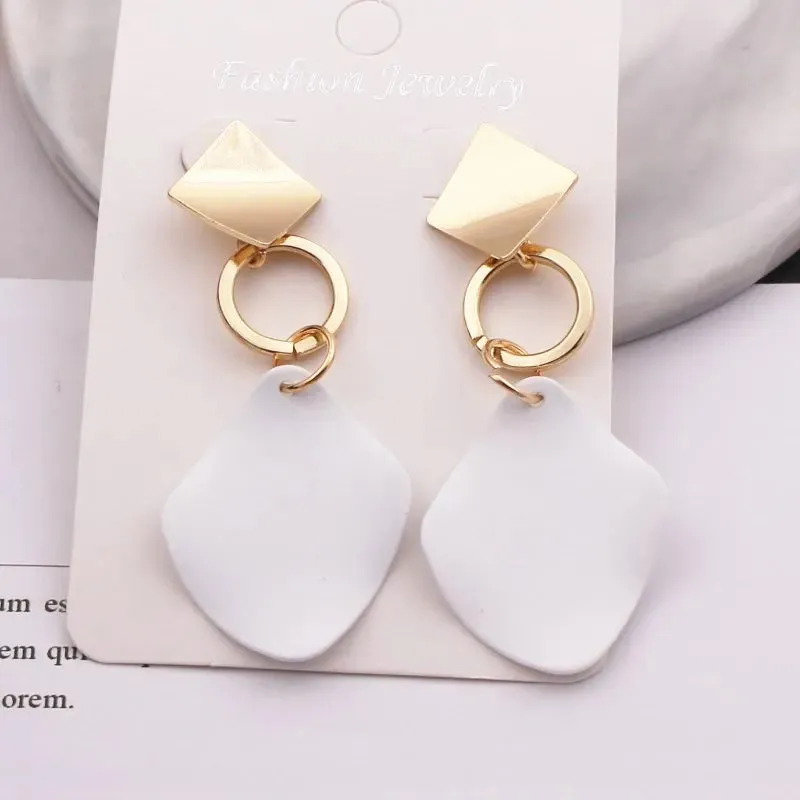 JC - Pendant Earrings for Women: Round and waterdrop geometric metal dangles.