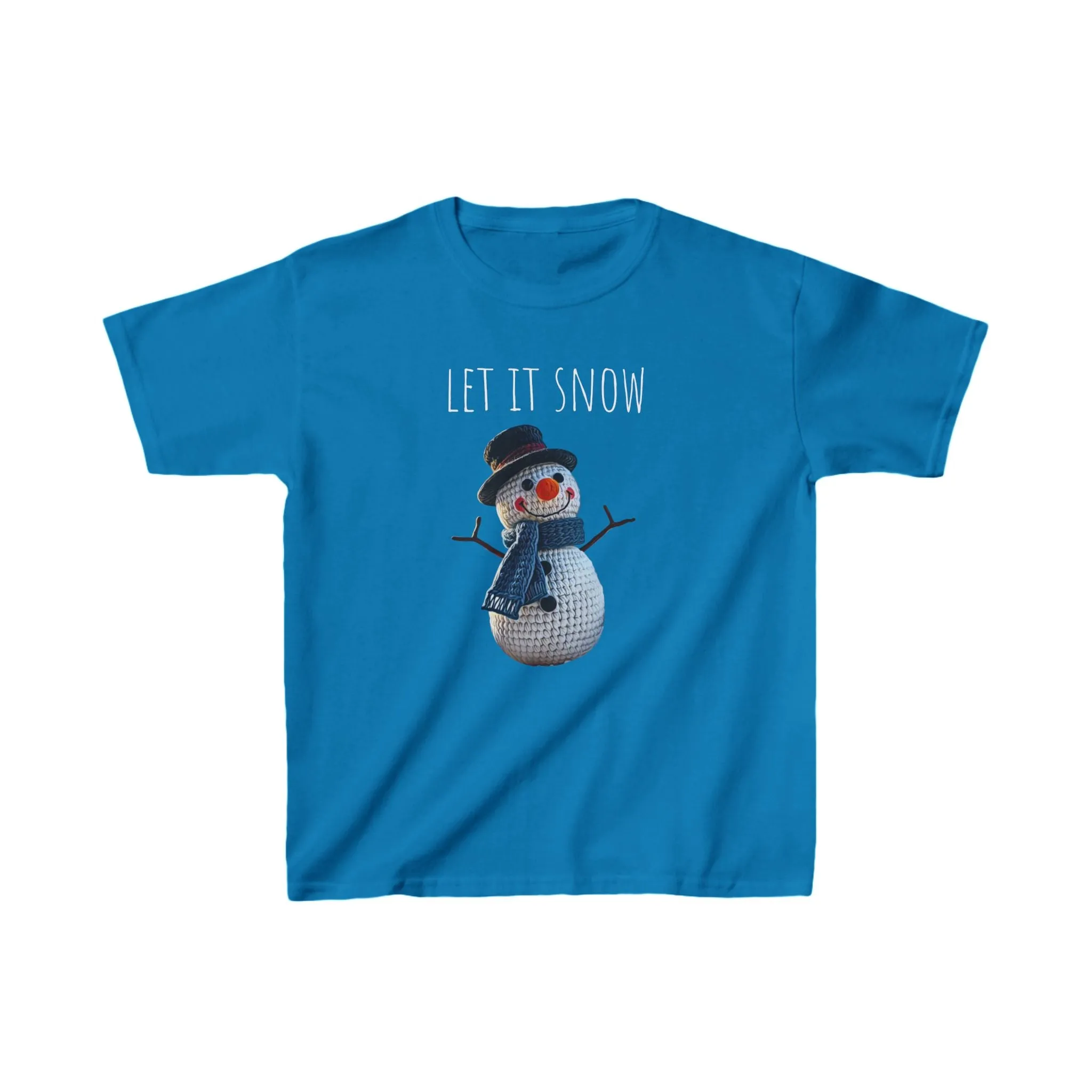 Kids Tee - Cute Crochet Snowman Let It Snow Art Print