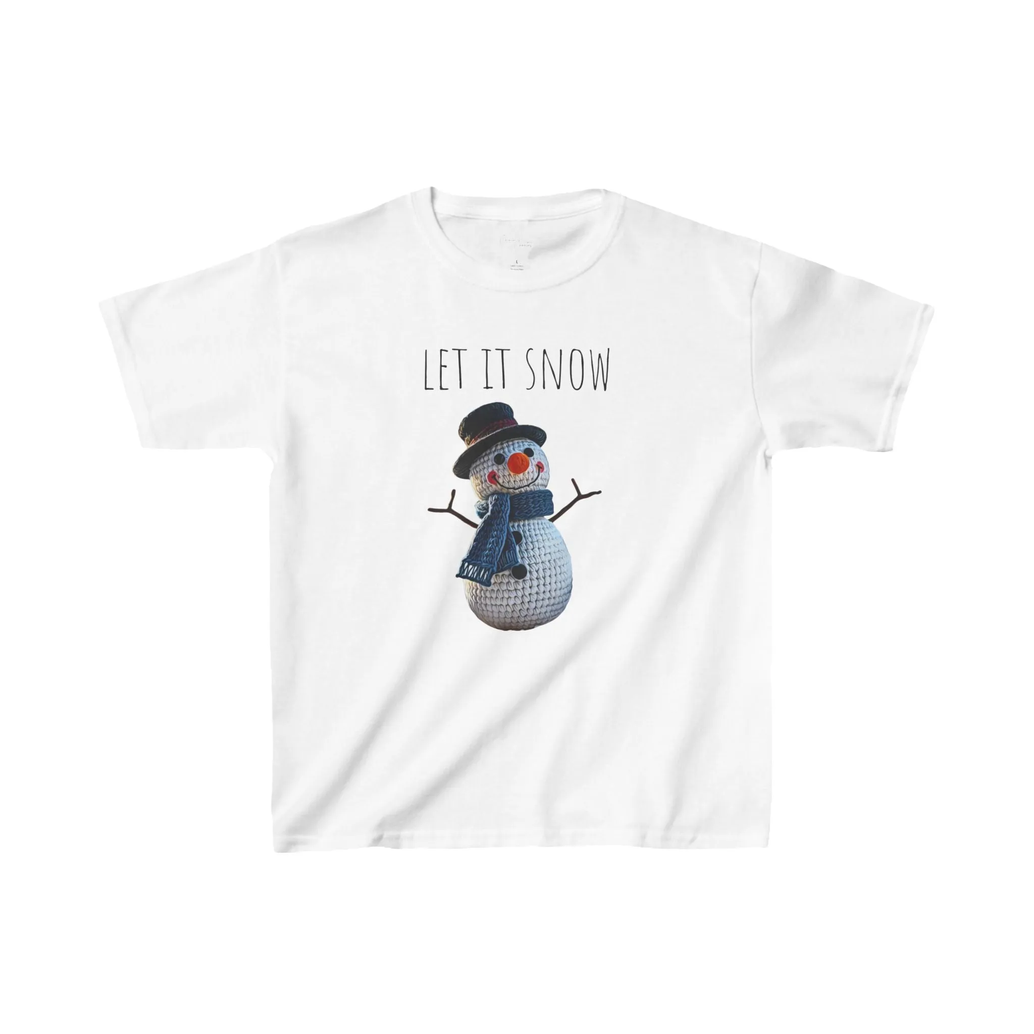 Kids Tee - Cute Crochet Snowman Let It Snow Art Print