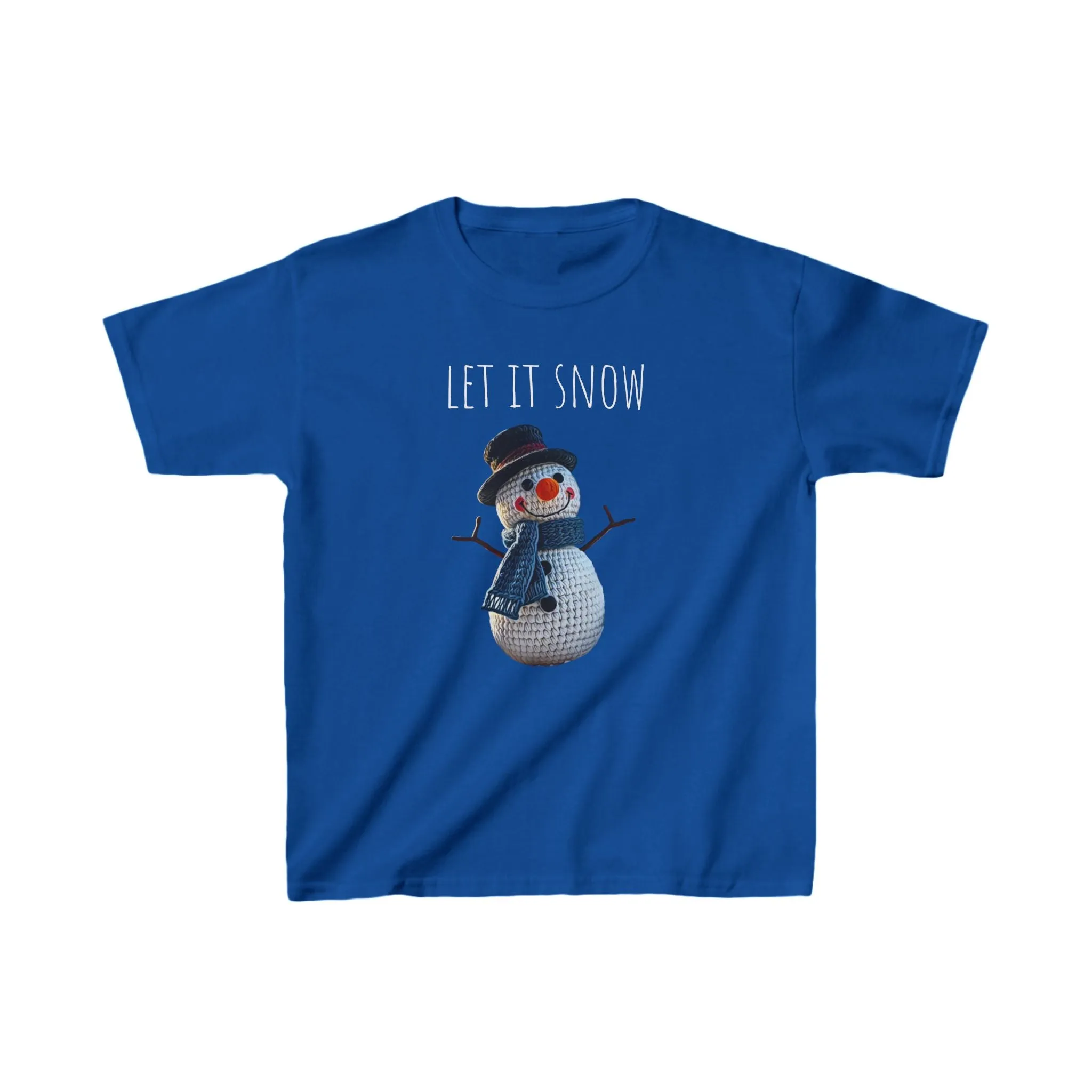 Kids Tee - Cute Crochet Snowman Let It Snow Art Print