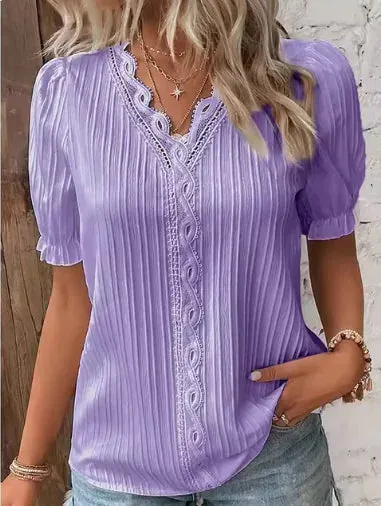 Lace-Trimmed Princess Sleeve Blouse