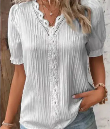 Lace-Trimmed Princess Sleeve Blouse