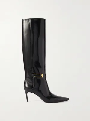 Lee buckled glossed-leather knee boots