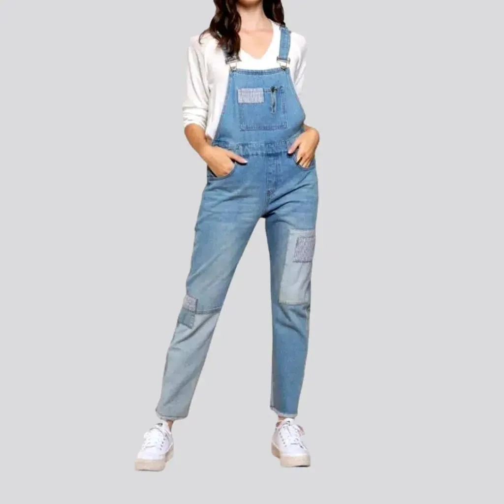 Light-wash denim overall for women