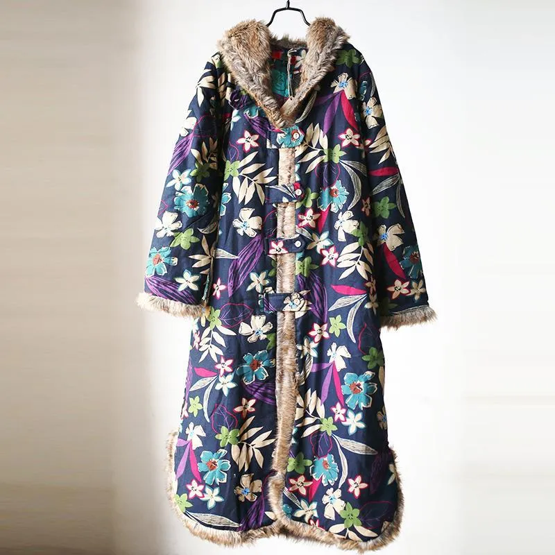 Long Floral Hooded Trench Coat