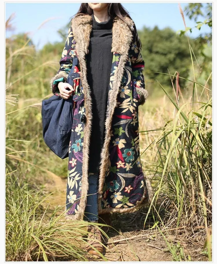 Long Floral Hooded Trench Coat