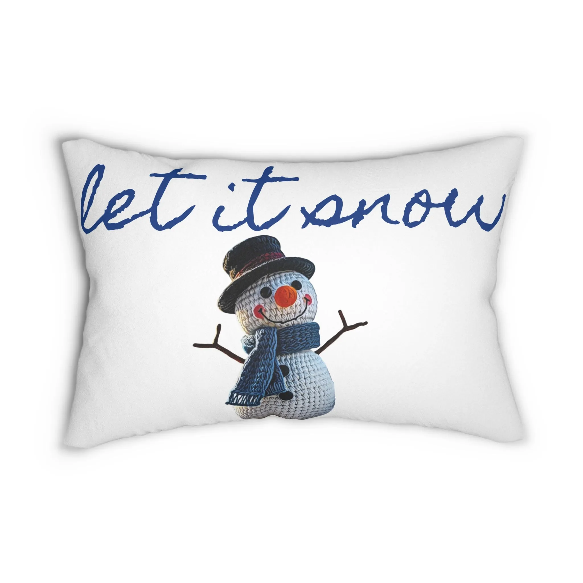 Lumbar Pillow - Cute Crochet Snowman Art Print with Let It Snow