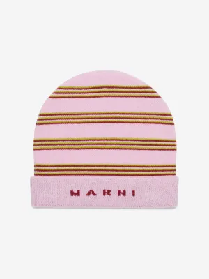 MARNI Kids Striped Beanie Hat in Pink