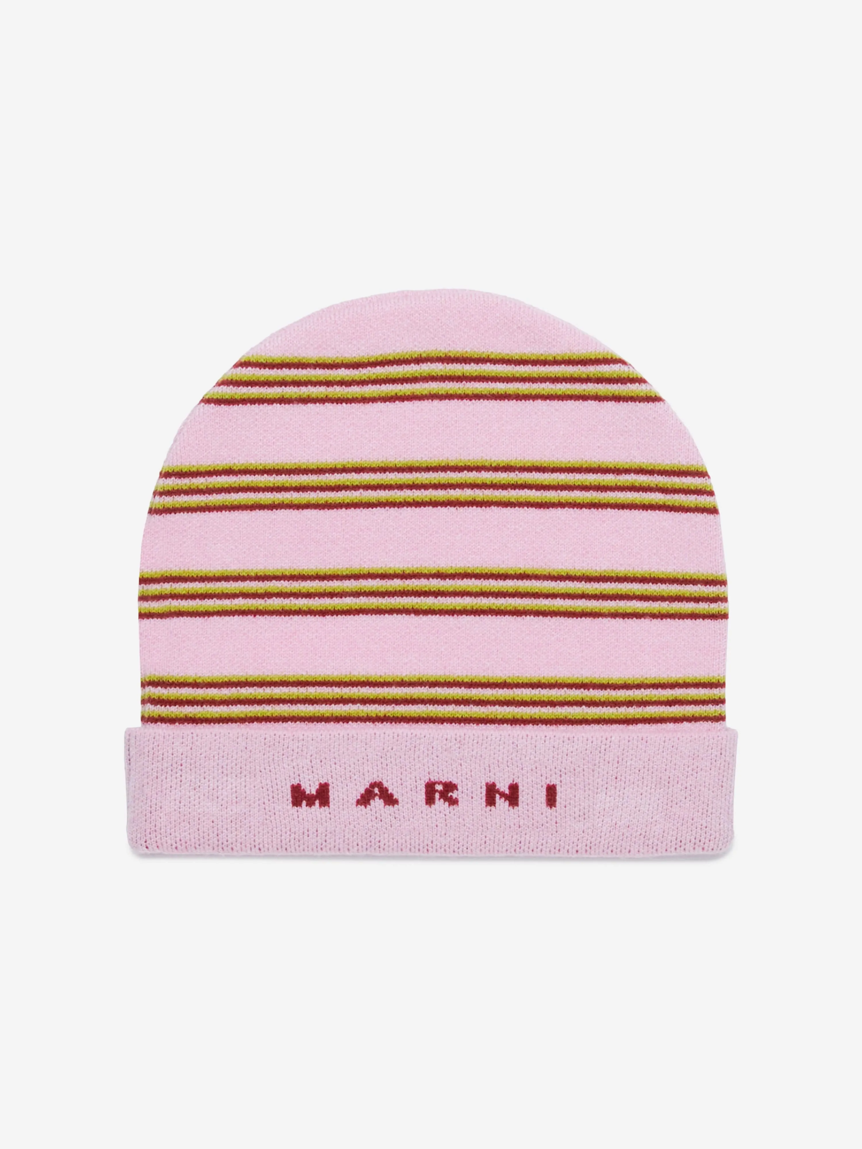 MARNI Kids Striped Beanie Hat in Pink