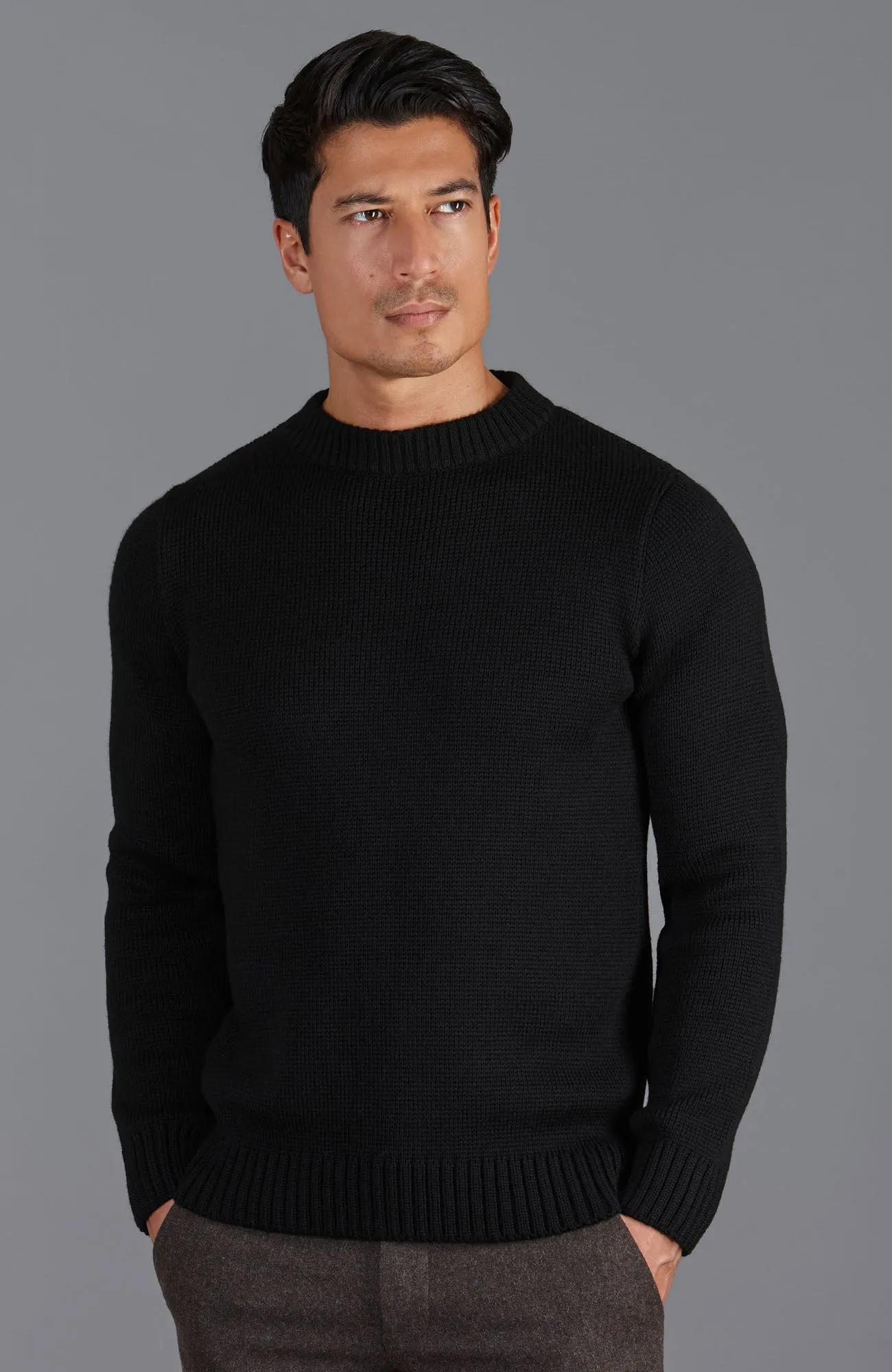 Mens Chunky Merino Wool Crew Neck Jumper