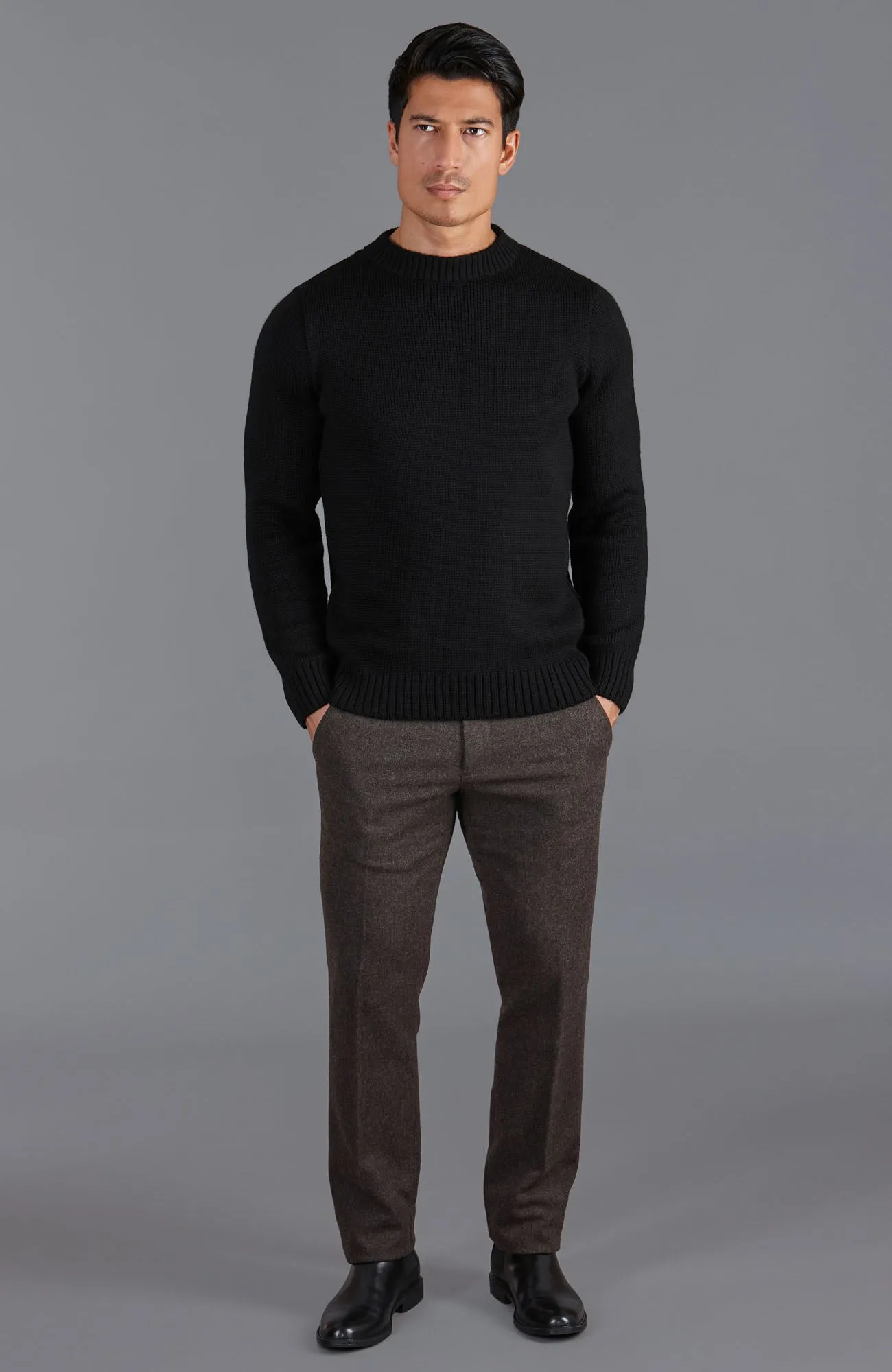 Mens Chunky Merino Wool Crew Neck Jumper