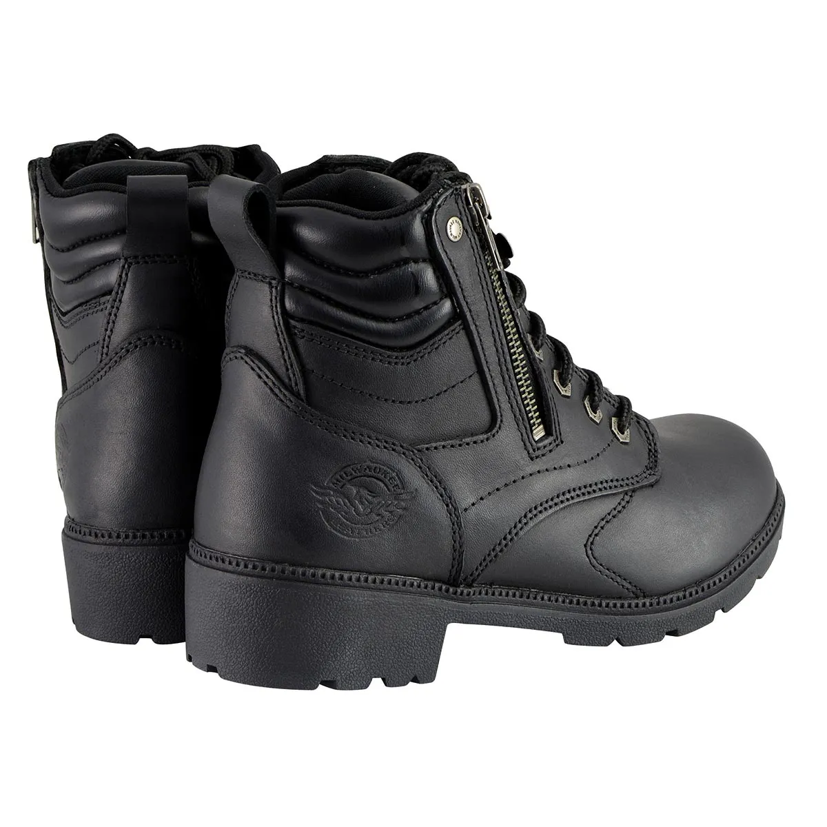 Milwaukee Leather MBL9320W Women's Black Premium Leather Wide-Width Lace-Up Motorcycle Rider Boots