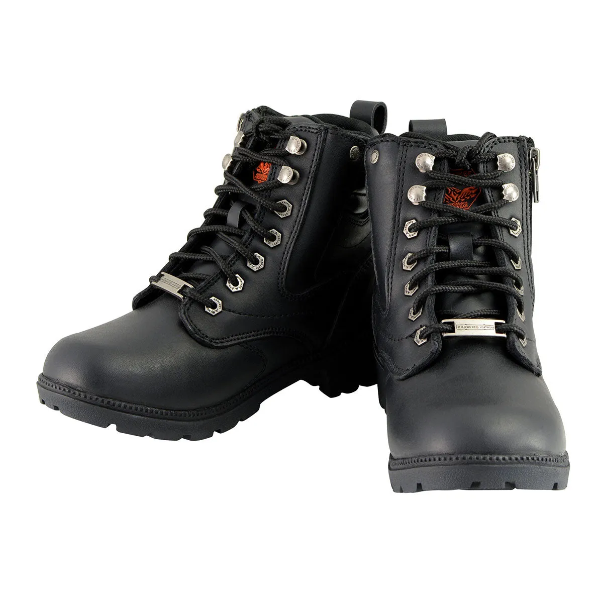 Milwaukee Leather MBL9320W Women's Black 'Wide-Width' Lace-Up Motorcycle Boots