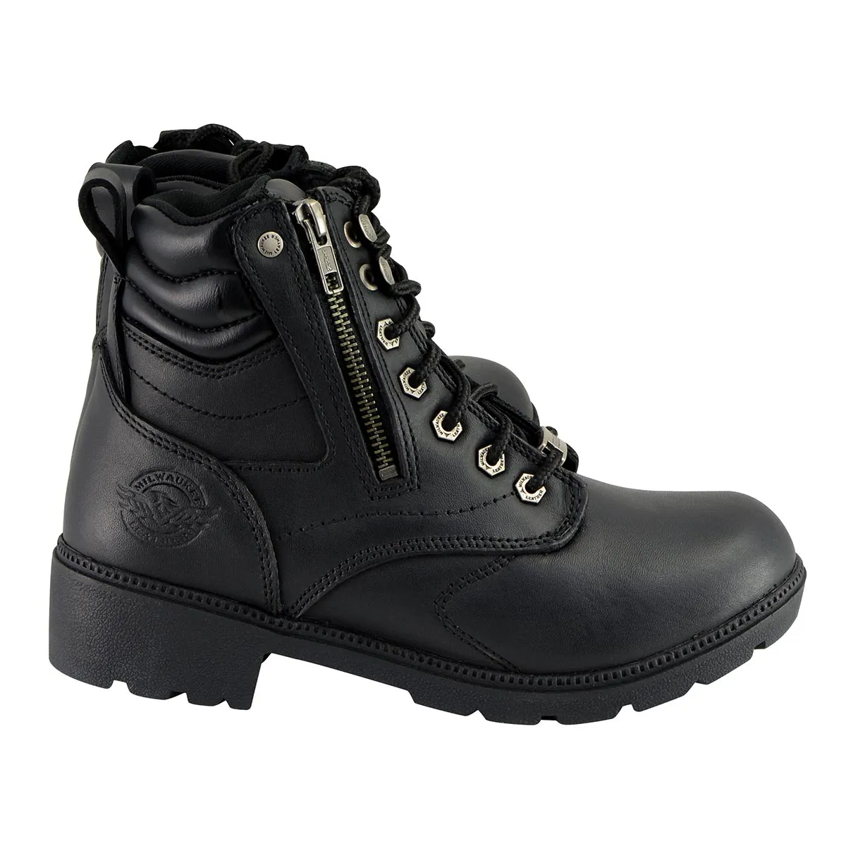 Milwaukee Leather MBL9320W Women's Black 'Wide-Width' Lace-Up Motorcycle Boots